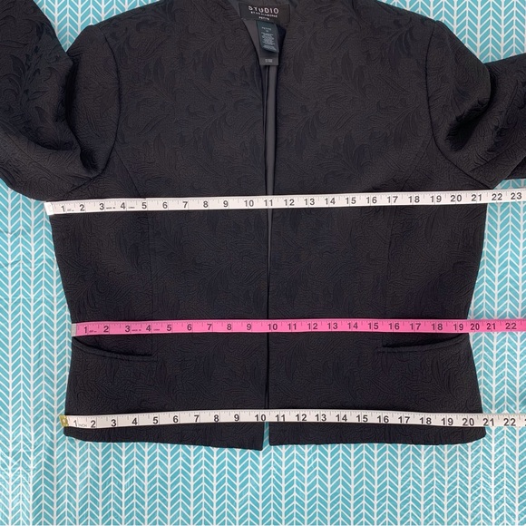 Studio by Liz Claiborne Petite Black Floral Jacquard Open Front Blazer, 16 - Picture 14 of 16